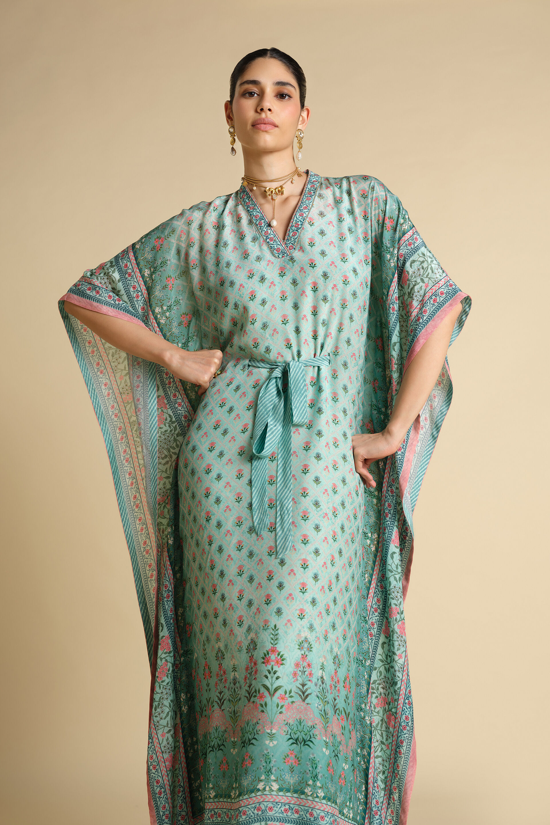 Kirsi Printed Kaftan - Aqua, Aqua, image 4